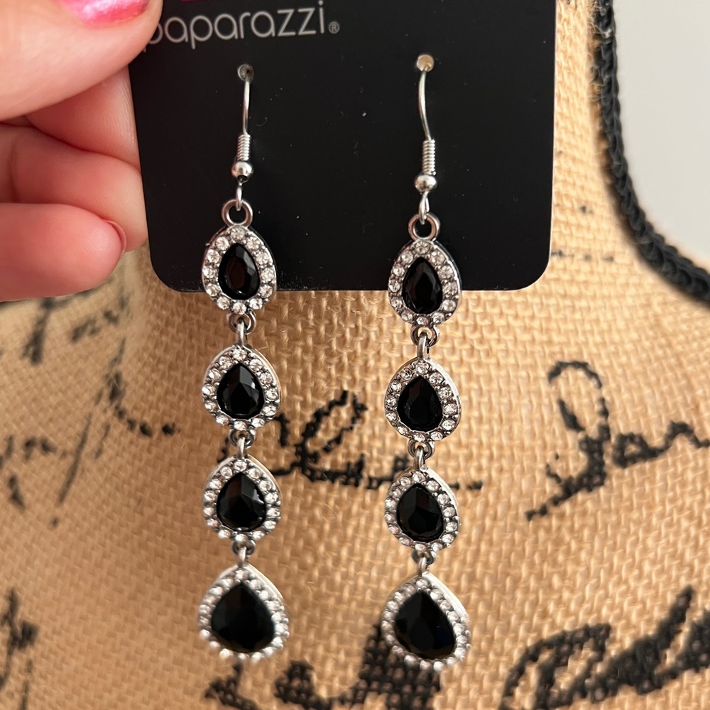 New Paparazzi Black Silver Triple Teardrop Earrings confidently classy